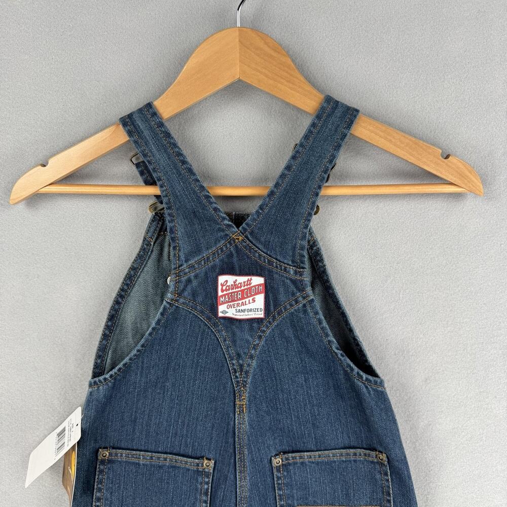 Carhartt Bib Overalls Kids 4 Blue Denim Original Fit Workwear Jeans Pockets - Picture 11 of 14